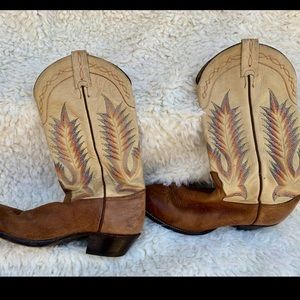 Vintage Tony Lama Boots Size 7 Brown Beige Leather